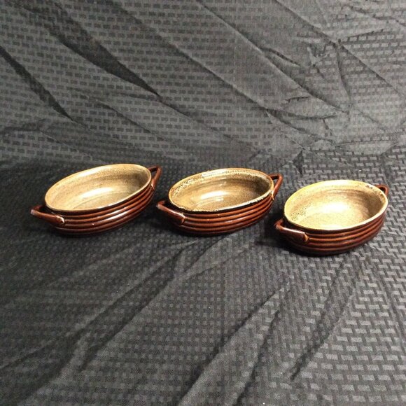 Crate and Barrel Brunswick Brown Brunswick Soup Au Gratin Bowls Set Of 3 - Picture 1 of 13